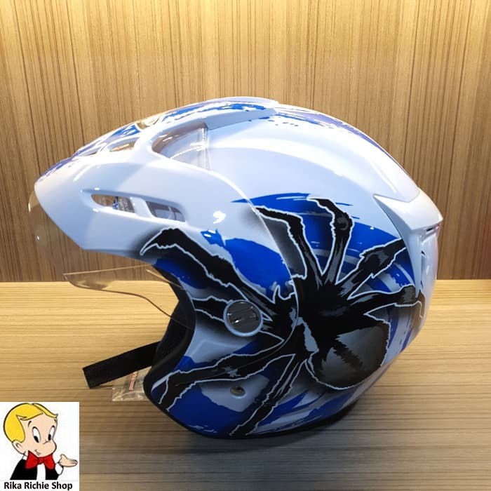 Helm Half Face Dewasa Single Visor SNI Virtue Vigo Tarantula Blue Glos