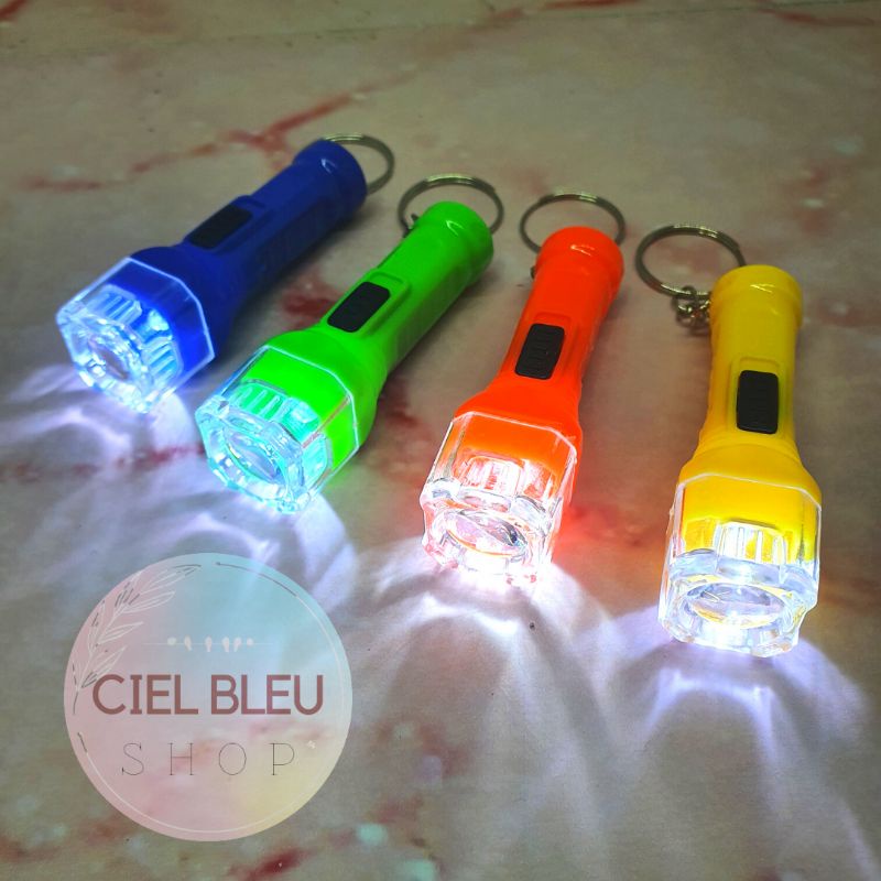 ( 12 pcs / 1 Lusin ) Gantungan Kunci Senter  KECIL Lampu LED Aneka Warna / Grosir Lusinan LED FLASH LIGHT