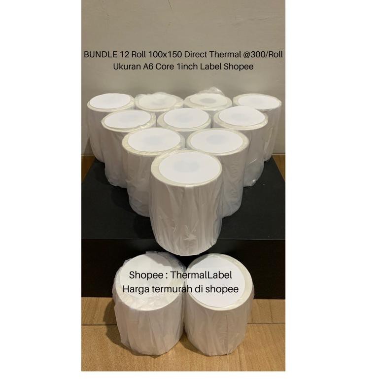 

Bundle 100 x 150 Thermal Label Direct 300 pcs / Roll ukuran A6 core 1 inch , 12 Roll (ART. Y84)