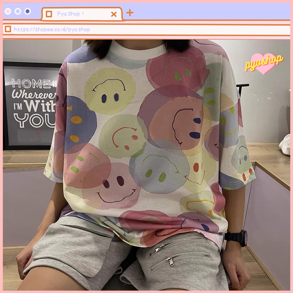 Oversize Tee Tshirt Kaos Import Longgar Motif Love &amp; Smile