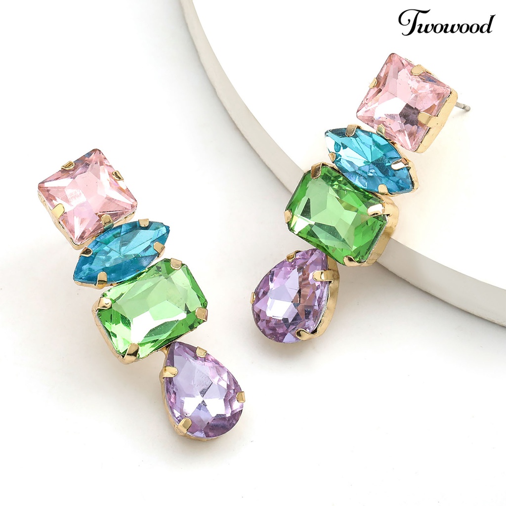 1 Pasang Anting Stud Berlian Imitasi Bentuk Water Drop Untuk Wanita