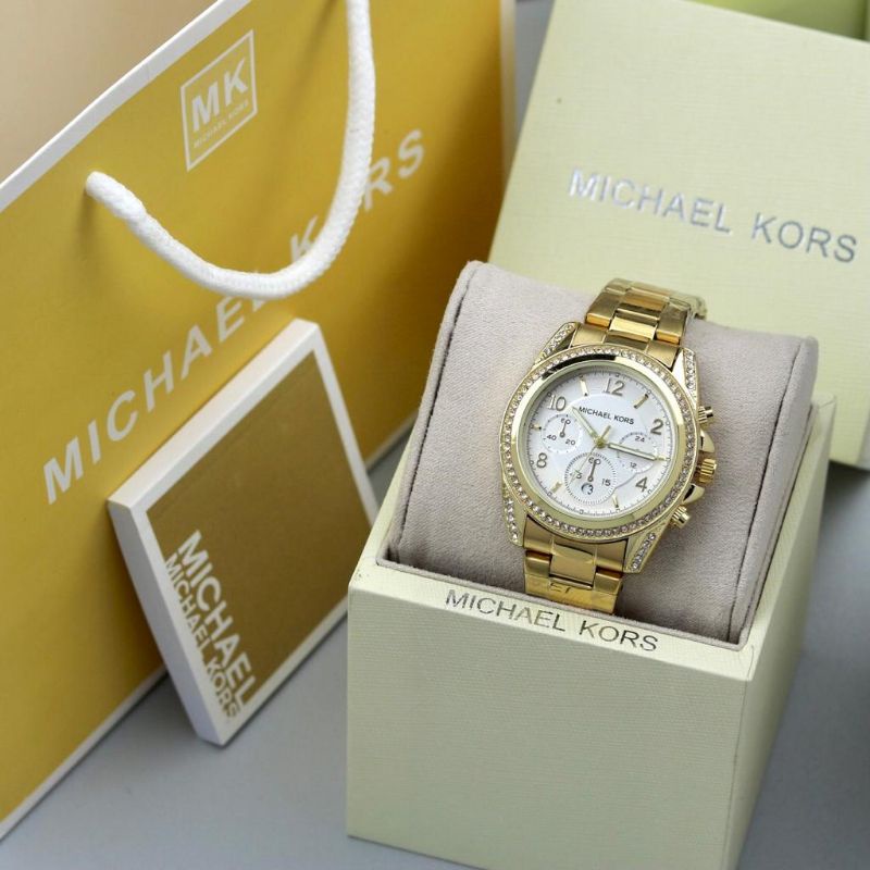 Murah Lebay _ Jam Tangan Wanita MK Paket Model Jam Analog Strap Stainless Steel Fashion Premium