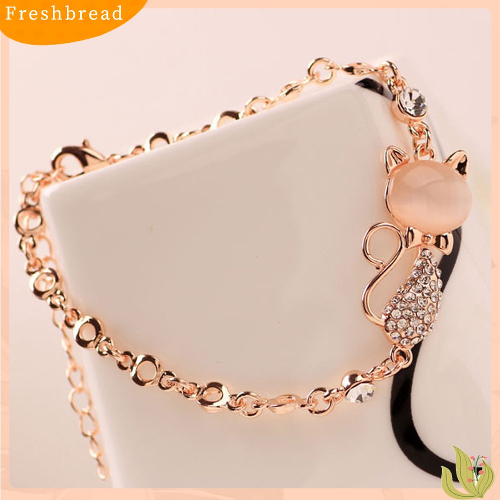 [TERLARIS]Fashion Cat Shape Faux Opal Rhinestone Inlaid Charm Lady Bangle Bracelet Jewelry