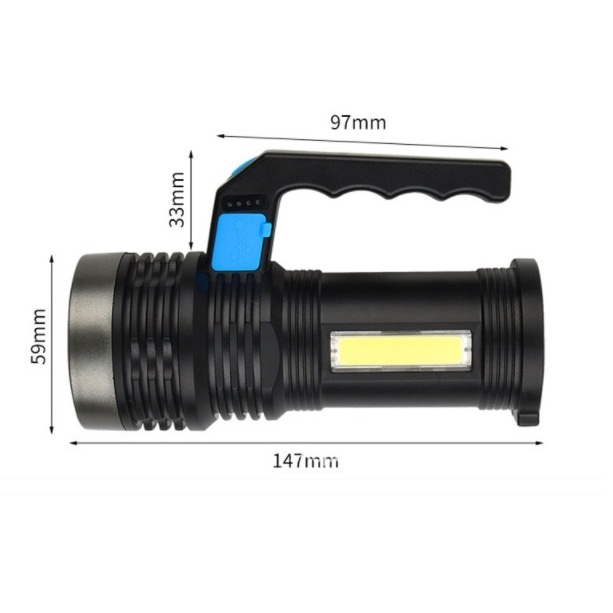 Senter LED DENGAN 4 MODE RECHARGER Waterproof USB 10 W Cree XPE + COB SOS SENTER SUPER TERANG AA