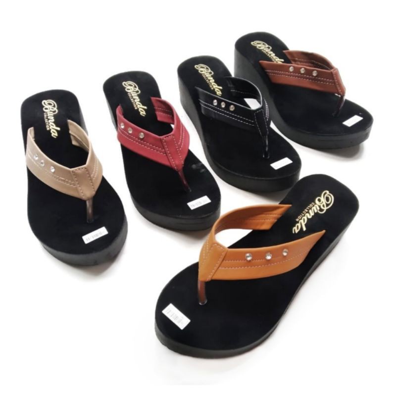 Sandal Wedges Spon Wanita Diamond Mutiara | Wedges Spon Jepit Simple | Wedges Dewasa