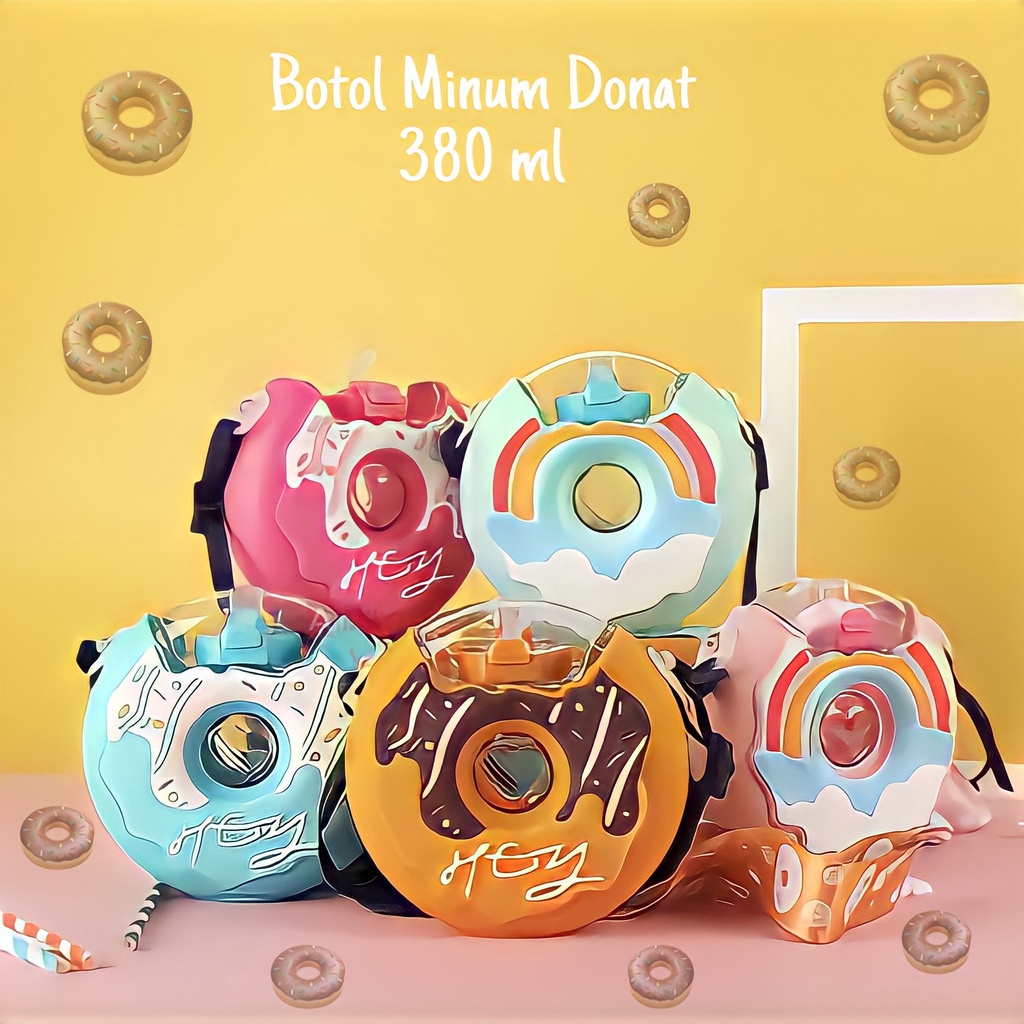 ( BISA COD ) PROMO BOTOL MINUM DONAT 380ml / BOTOL MINUM ANAK BENTUK DONAT / BOTOL AIR MINUM ANAK MODEL DONAT / BOTOL MINUM DONAT LUCU / BOTOL AIR MINUM PORTABLE /  BOTOL MINUM DENGAN TALI / BOTOL MINUM ANAK BPA FREE / BOTOL MINUM DONUT