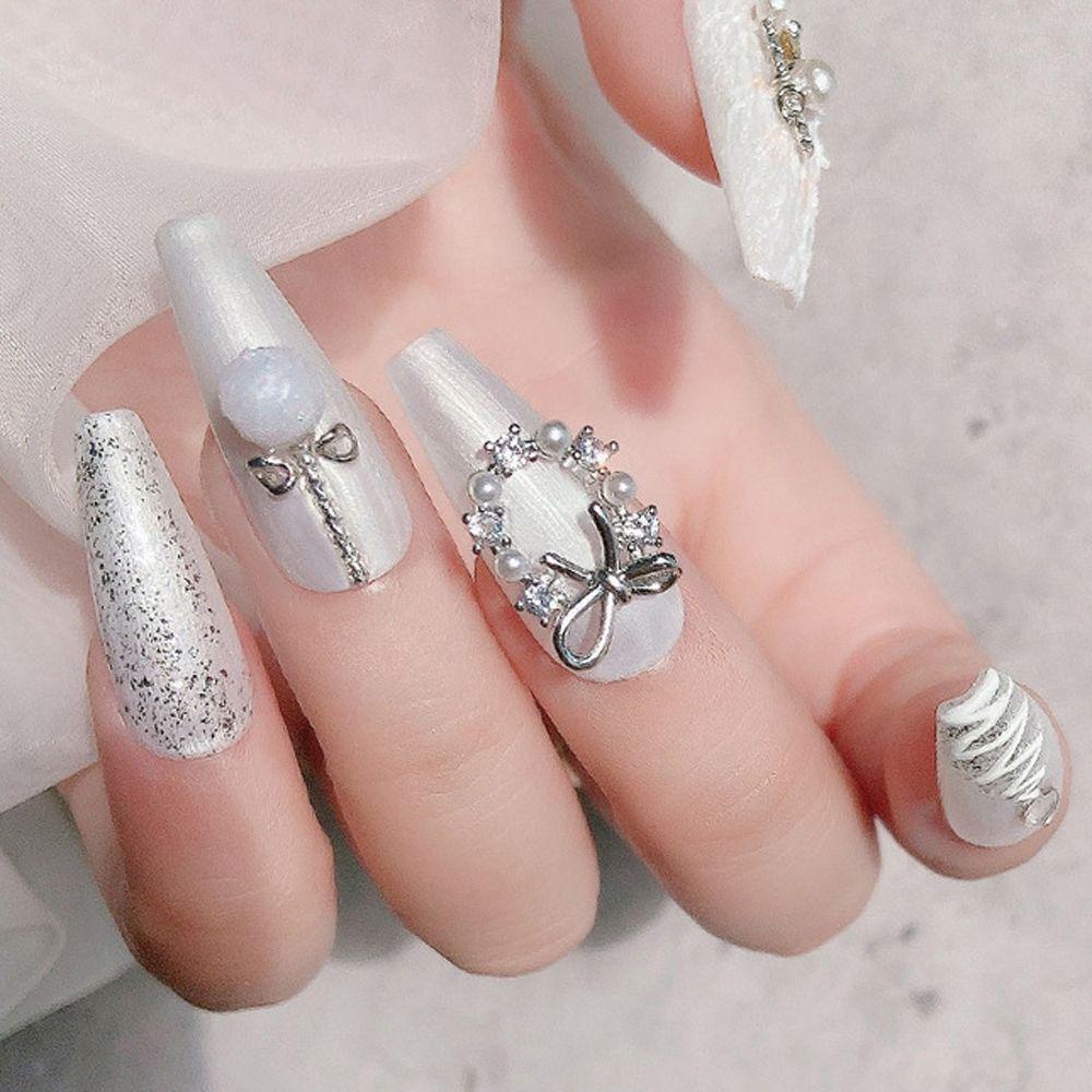 MXBEAUTY 3d Dekorasi Nail Art Gadis Bergaya Ikatan Simpul Emas Mutiara Zirkon Manikur Aksesoris