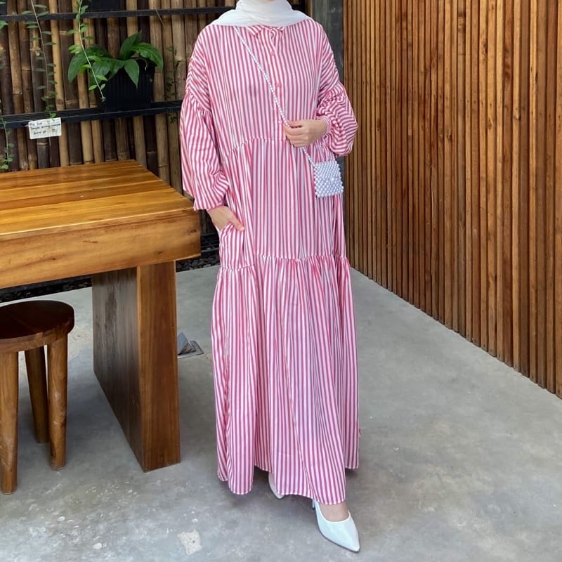 SYIFA DRESS STRIPE / DRESS CANTIK / DRESS KEKINIAN / DRESS KEREN / DRESS WANITA