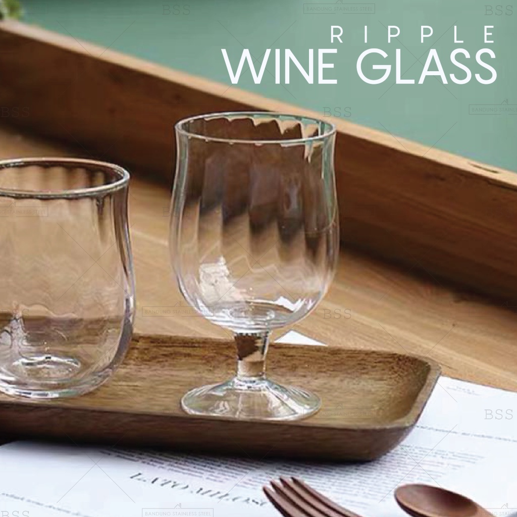 Gelas Kaca Wine 250ml Champagne Kristal Kaki Stem Glass Garis Kaca Ripple Unik Wedding Glass