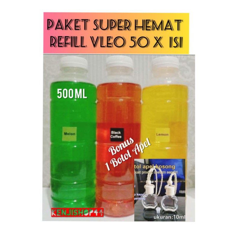 REFILL ISI ULANG PARFUM MOBIL DAN RUANGAN VLEO refill 500 ml 50x pengisian bonus botol apel