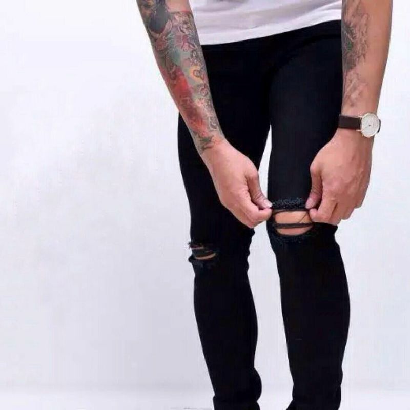 celana soft jeans ripped pria slimfit