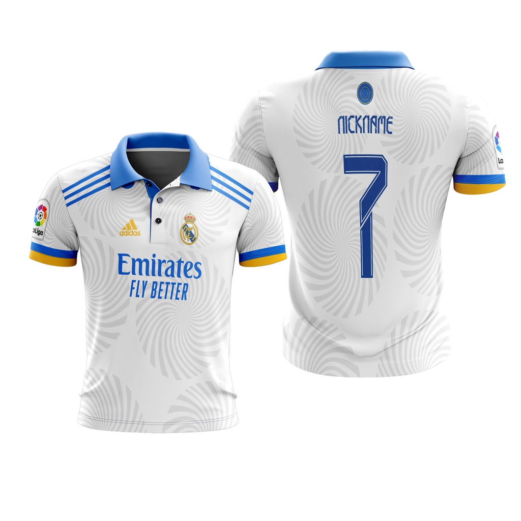 Baju Kaos Jersey Real Madrid 2021 Polo Free Custom Name + Nomor Full Printing Dewasa Pria Wanita 01