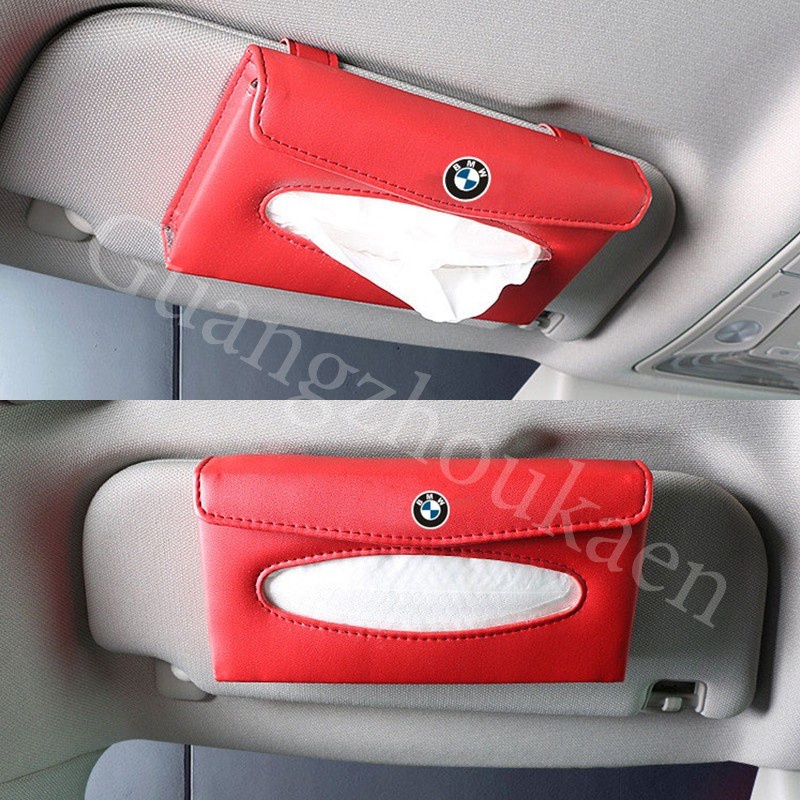 Kotak Tisu Bahan Kulit Warna Merah Hitam Untuk Sun Visor Mobil BMW