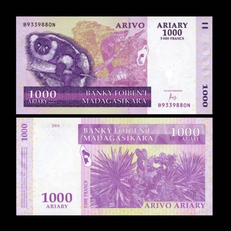 MADAGASCAR 1000 FRANCS 2004 UNC ORIGINAL BANKNOTE UANG MADAGASKAR