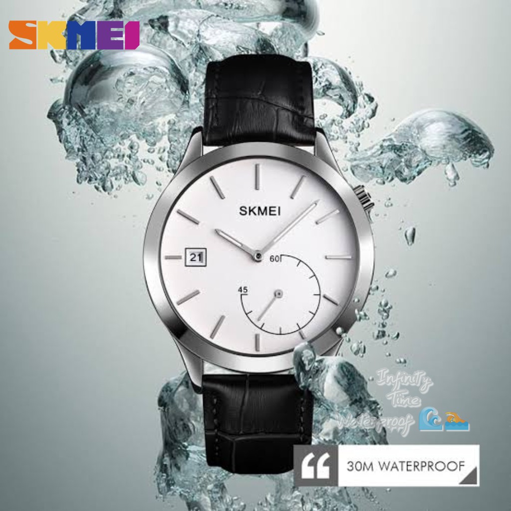 Jam Tangan Cowok Skmei 1581 Strap Leather Analog Kualitas Original Waterproof