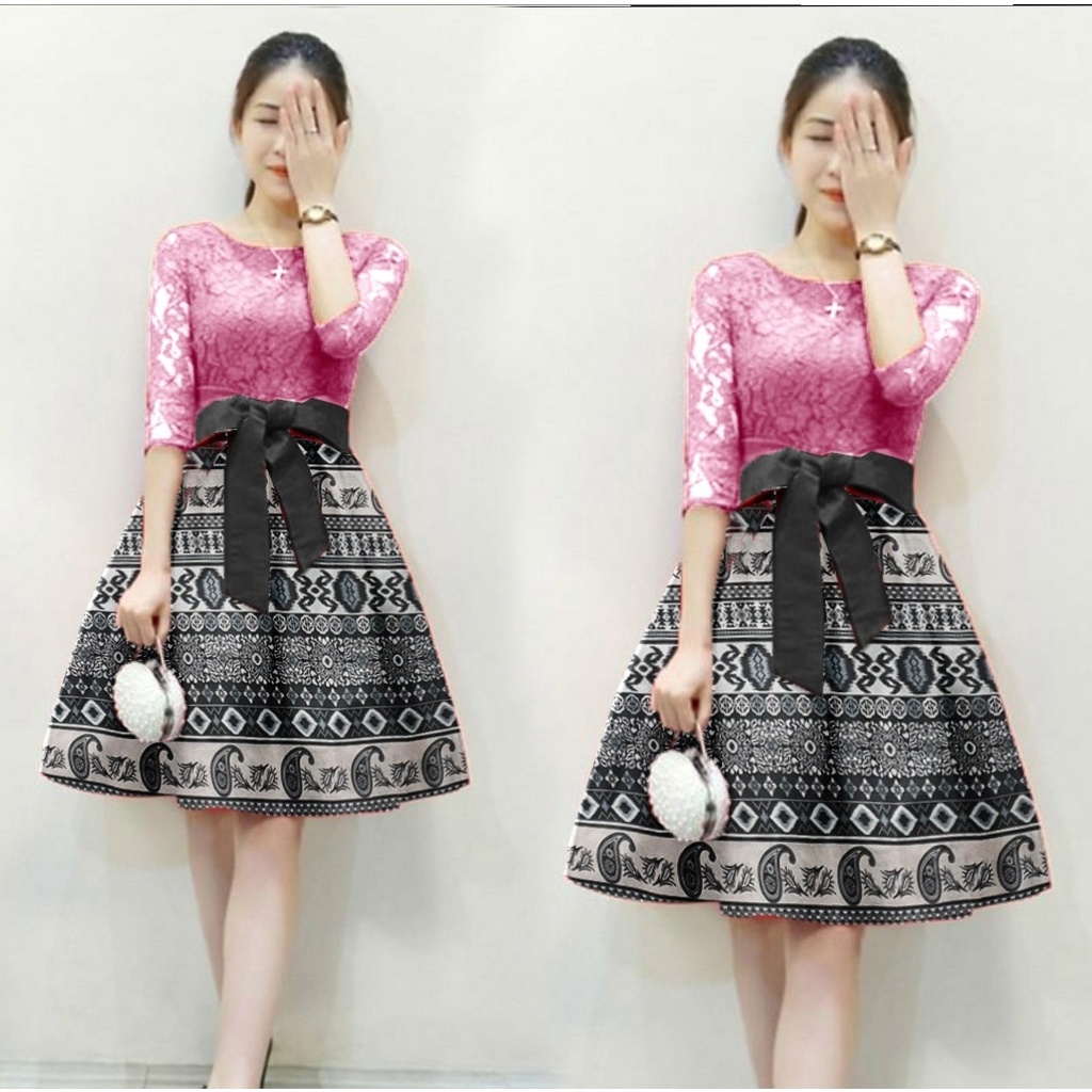 *[IJFK] Dress Batik Casual Wanita Terbaru Brukat / Dress Wanita / Dress Korea Casual Dress