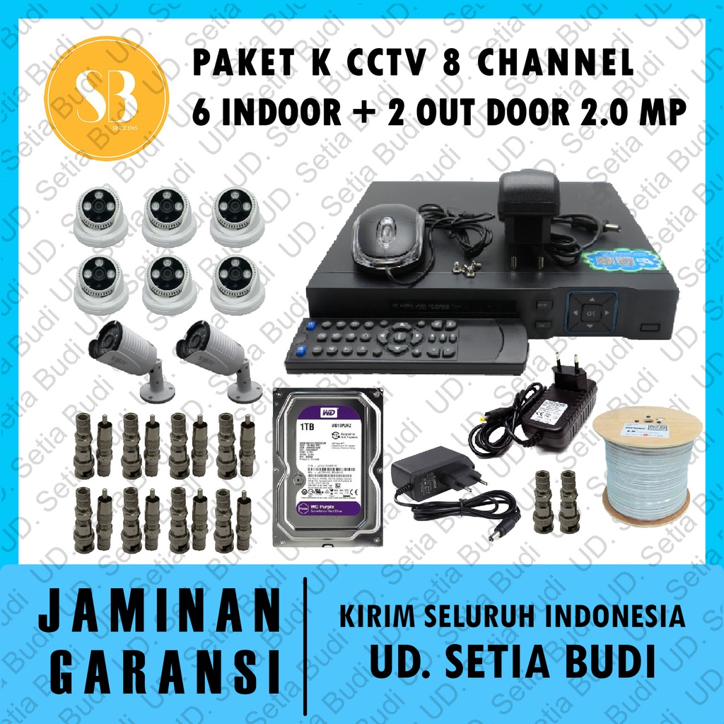Paket K CCTV 8 Channel: 6 Indoor + 2 out door 2.0 MP