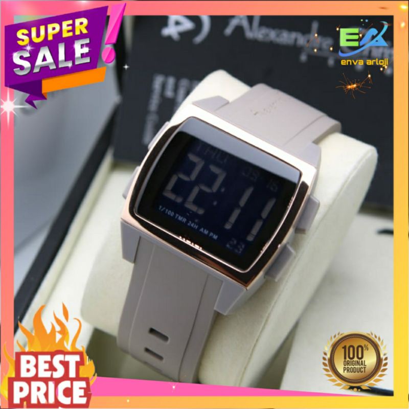 JAM ALEXANDER CHRISTIE WANITA ORIGINAL AC 9343 TERBARU ORI MURAH DIGITAL TALI RUBBER KARET COWOK KER