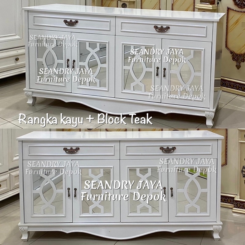 Bufet putih minimalis clasik kayu/Pajangan serba guna/Lemari meja rak tv/Jabodetabek/jakarta/bekasi/