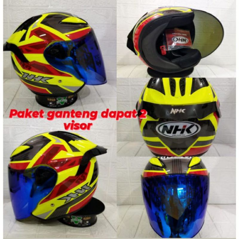 HELM NHK R6 MOTIF STARCO YELLOW FLUO PAKET GANTENG SNI DOT ONGKIR TERMURAH