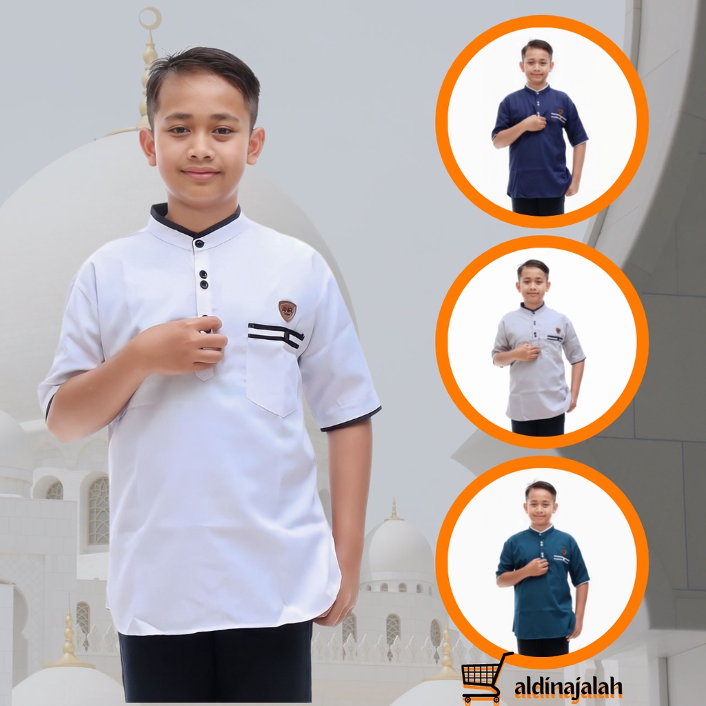 Baju Koko Kurta Terbaru Untuk Anak Remaja SD SMP Model List Saku Kekinian Lengan Pendek (Model B)