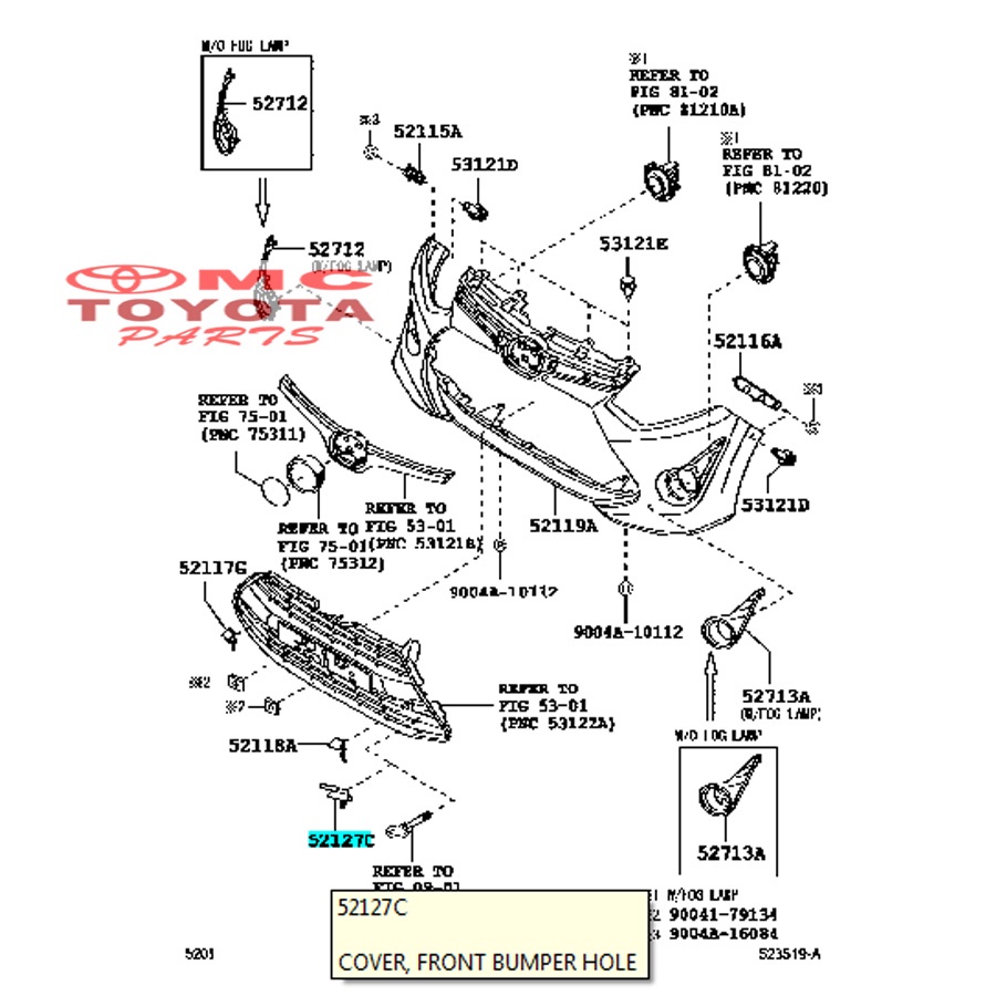 Tutup Cover Derek Towing Bumper Depan Kiri Agya Ayla 52127-BZ750