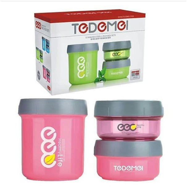 TEDEMEI KOTAK MAKAN RANTANG LUNCHBOX 6943 PINK GREEN BLUE
