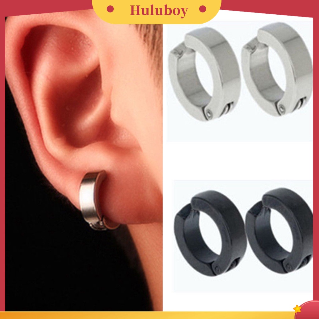 Anting Klip Bentuk Lingkaran Bahan Stainless Steel Anti Karat Gaya Punk Untuk Pria