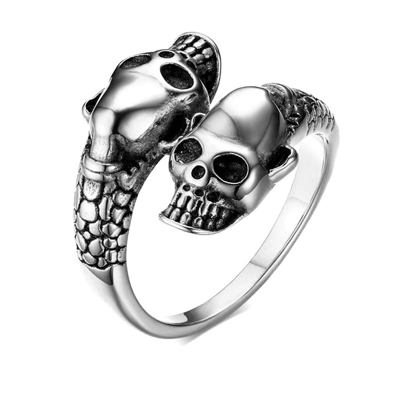 Cincin Bentuk Tengkorak Bahan Alloy Gaya Punk Rock Adjustable