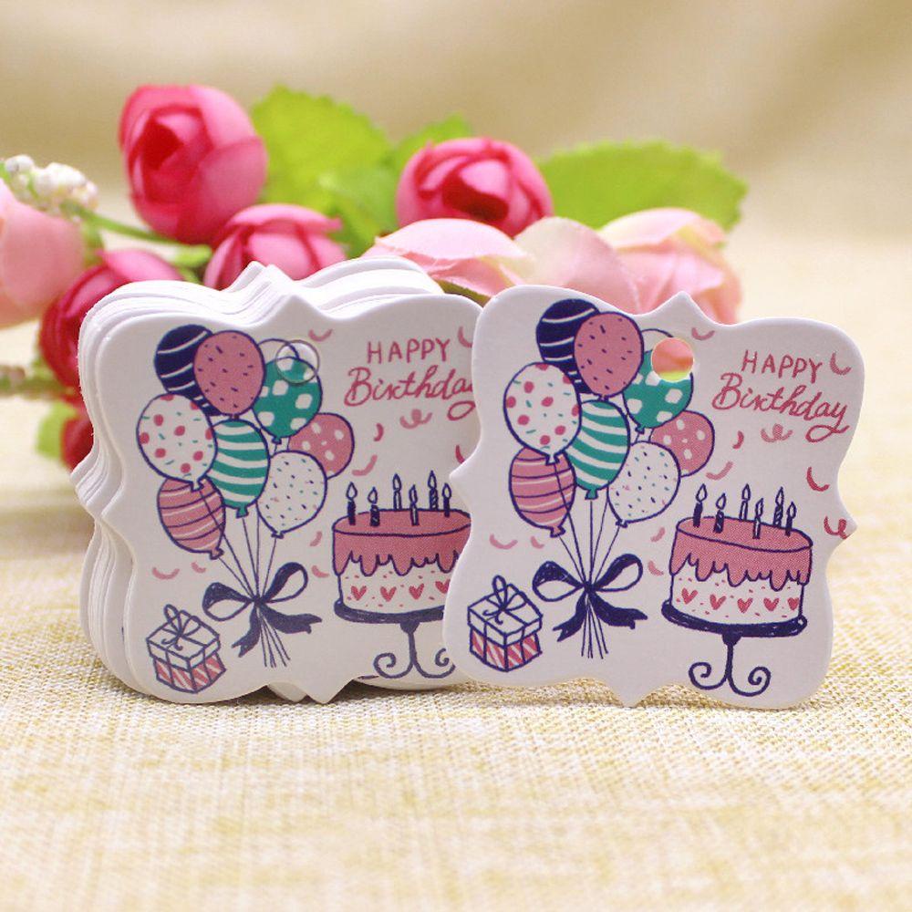 Solighter 100 Pcs Happy Birthday Tag Kerajinan Pembungkus Kado Perlengkapan Pesta Hang Tag