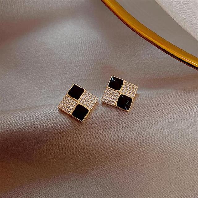 925 Perak needle small square hitam anting-anting untuk wanita dingin gaya anting-anting anting-anti