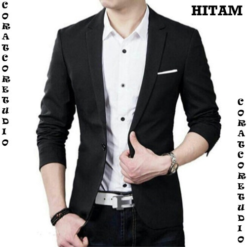 CORATCORETUDIO Blazer Pria Jas Cowok Jumbo BigSize Laki Laki HITAM BLACK LIS PUTIH