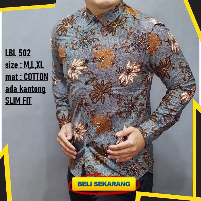 LBL502 KEMEJA BATIK PRIA SLIM FIT BAJU BATIK PRIA SLIM FIT KATUN HALUS BATIK SOLO