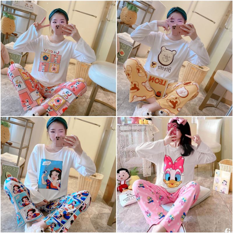 Baaju.id Set Piyama Import Baju Tidur  Lengan Panjang Celana Panjang Baju Tidur Wanita KR1002-4