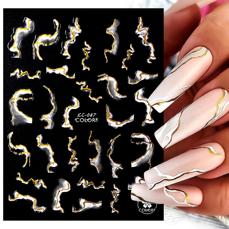 1 Lembar Stiker Kuku 3D Motif Marmer Warna Hitam Putih Untuk Dekorasi Nail Art