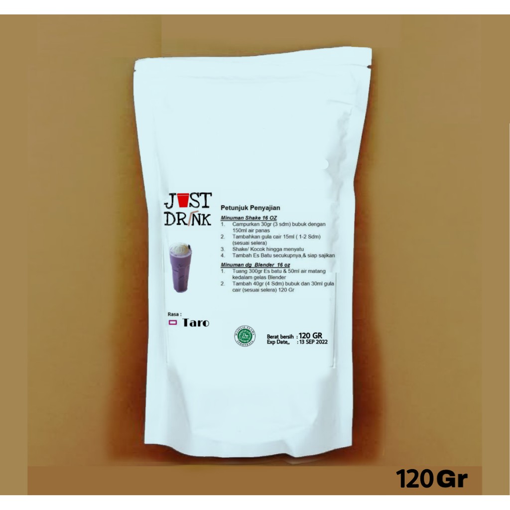 

JUST DRINK TARO Bubuk Kualitas Premium Minuman Ice Blend Milk Shake TARO 120 GR