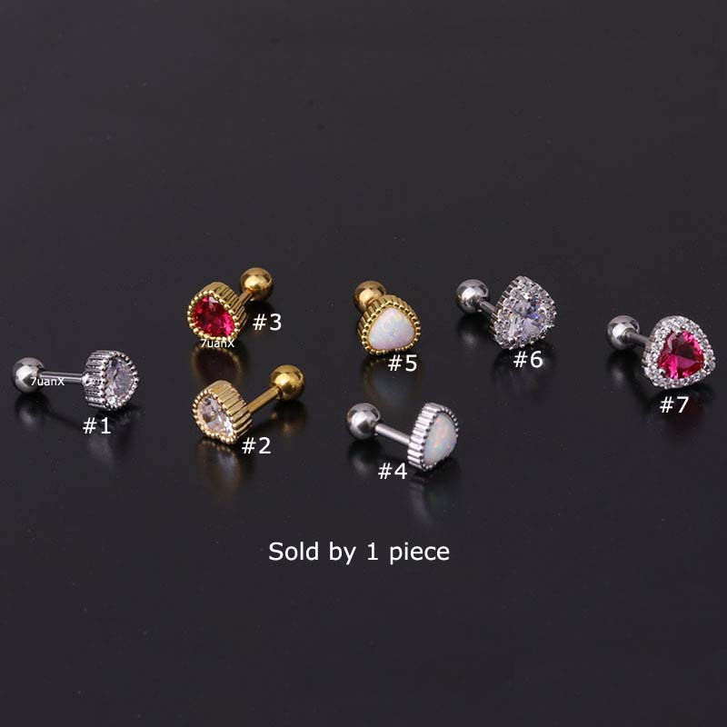 1pc Anting Tindik Tulang Rawan Telinga Desain Hati Ganda 16