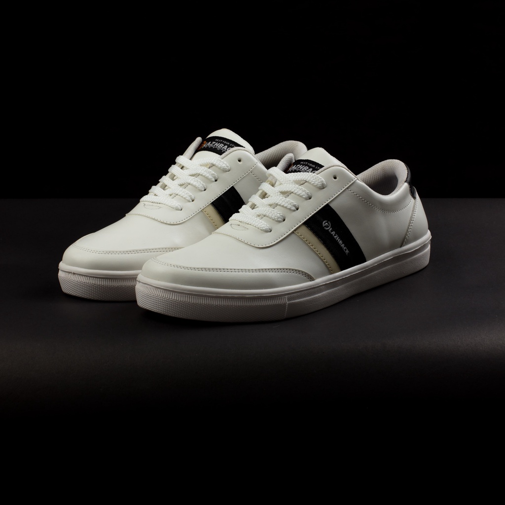 FLAZHBACK WHITE BLACK - Sepatu Sneakers Pria Casual Original - Snekers Pria