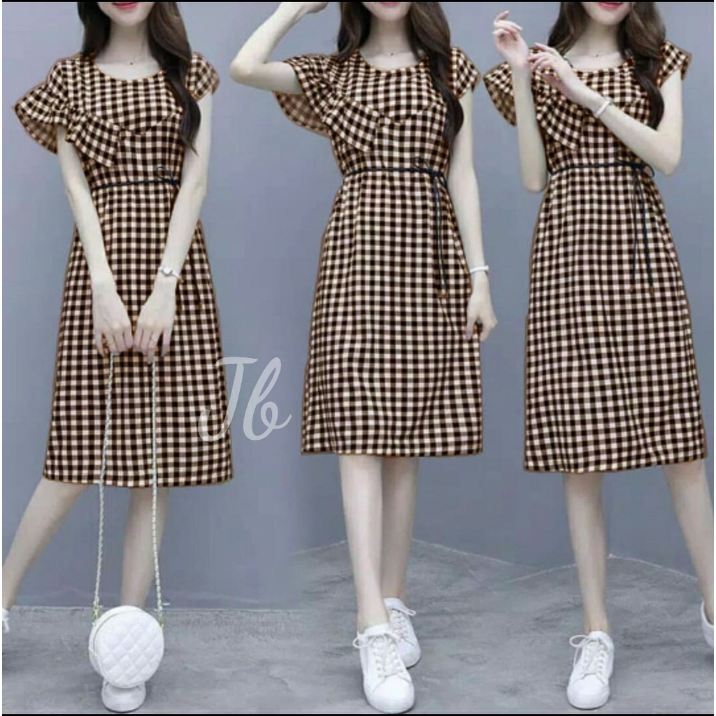 FWG - DRES AULIA KOTAK / DRESS WANITA / DRESS KOTAK TANGAN VARIASI / MINI DRESS / DRESS CANTIK KOREA