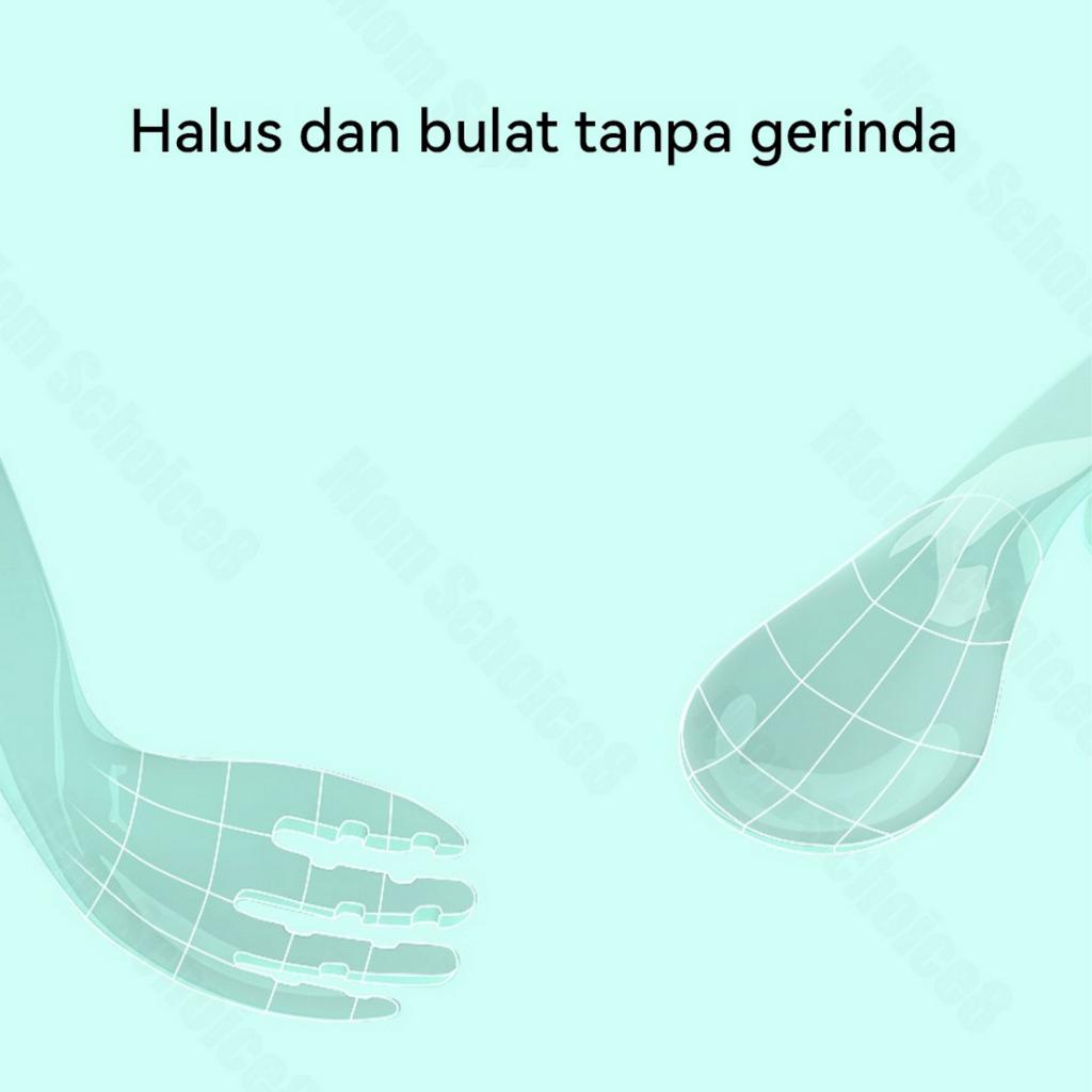 Sendok Garpu Training Set Makan Bayi Melengkung Lekuk Lengkung / Baby Spoon Fork Set MPASI Gagang Bulat Bahan Plastik Warna Pink Biru