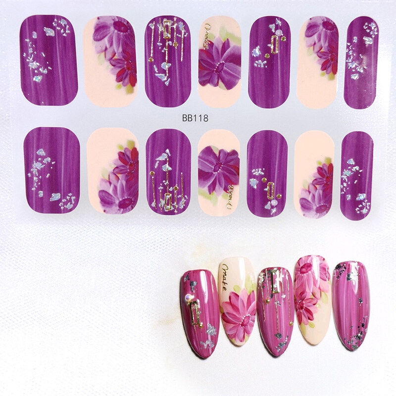 BB 14Pcs/Set Stiker Kuku 3d Desain Bermotif High End Berlian Mutiara Permata Warna-Warni Untuk Tempel Tahan Air Tahan Lama Menicure Stickers Korea Self Adhesive Fashion Sticker kuku Full Aksesoris Dapat Kupas Mudah Digunakan Dan Dilepas Anti Air Nail Art