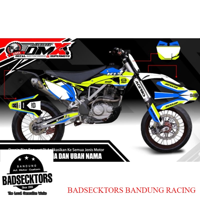 sticker decal kawasaki klx motif acerbis kuning biru keren