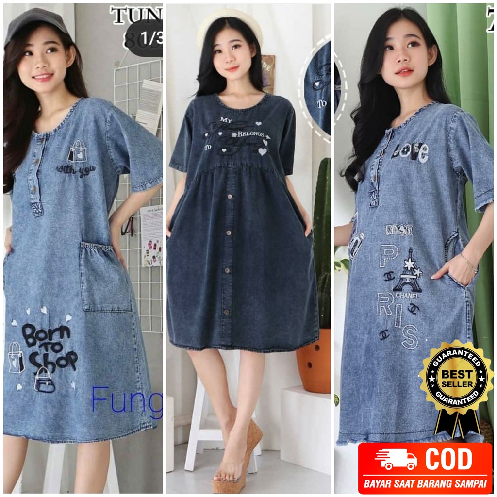 Dress Denim Tunik Lengan Pendek Bordir Best Seller