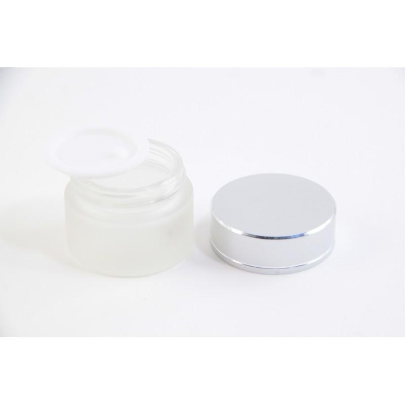 POT MURAH KACA 15G DOFF FROSTED TUTUP SILVER MATTE / POT MAKE UP PREMIUM TERMURAH WITH INNER LID / TEMPAT GEL - TEKNO KITA