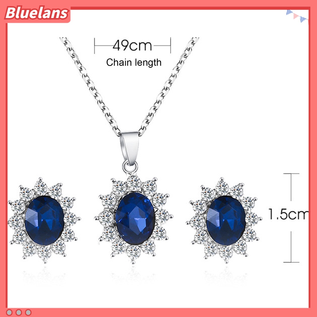 2pcs / Set Kalung Rantai Anting Bentuk Bunga Bahan Metal Hias Cubic Zirconia Untuk Pengantin