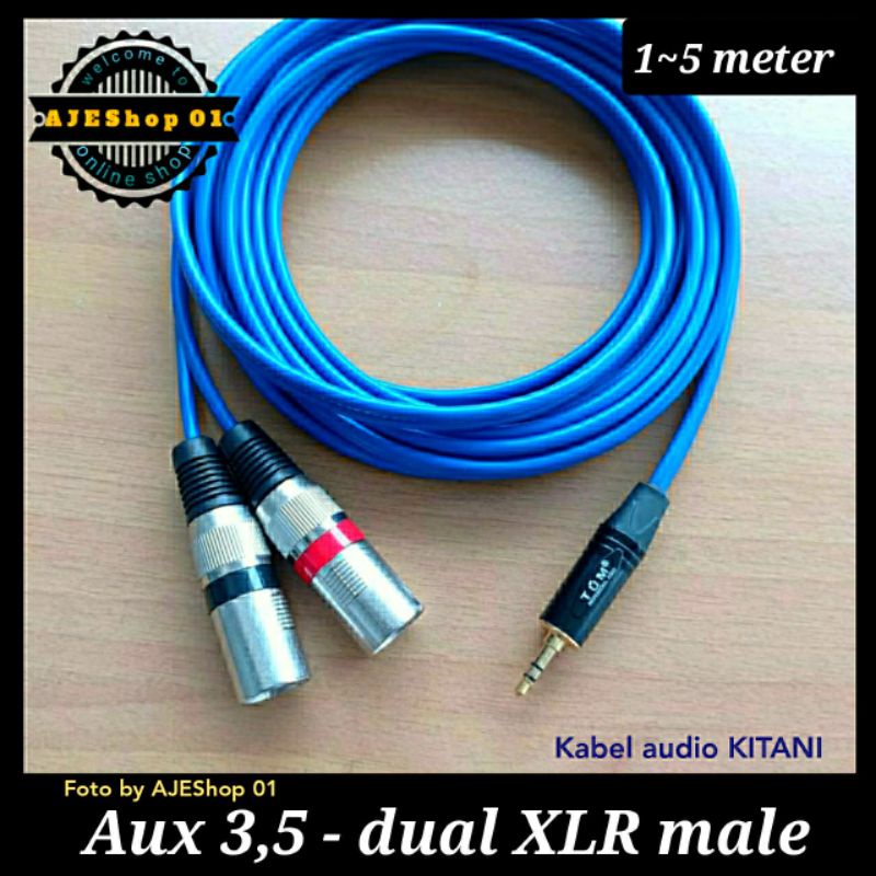 Kabel jack mini stereo 3,5 mm to dual xlr male panjang 1 sampai 5 meter