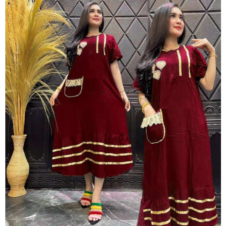 Daster Jumbo Rayon Kekinian Terbaru Busui Love Polos Mix Renda