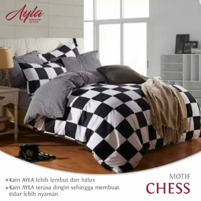 Sprei katun lokal premium motif  catur  monokrom hitam putih 