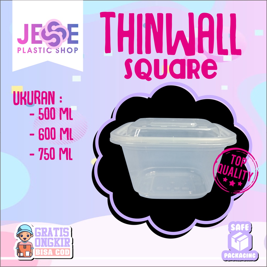 Thinwall SQ 500ml - 600ml - 750ml | Thinwall Square | Food Container Slime Dessert Box Thinwall DM S
