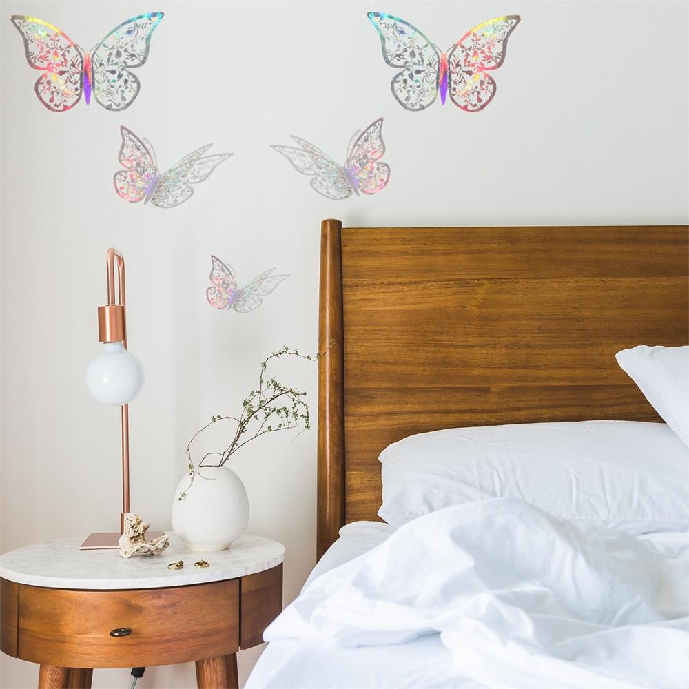 Populer 12PCS /Pack 3D Fantacy Butterfly Stiker Hadiah Dekorasi Rumah Tekstur Logam Mirage Warna